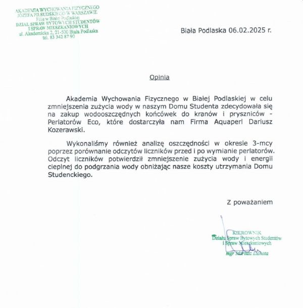 perlatory rekomendacja AWF Biała Podlaska aquaperl.pl