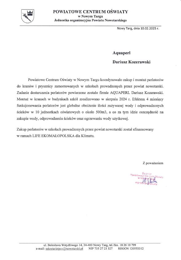 perlatory rekomendacja Oświata Nowy Targ aquaperl.pl