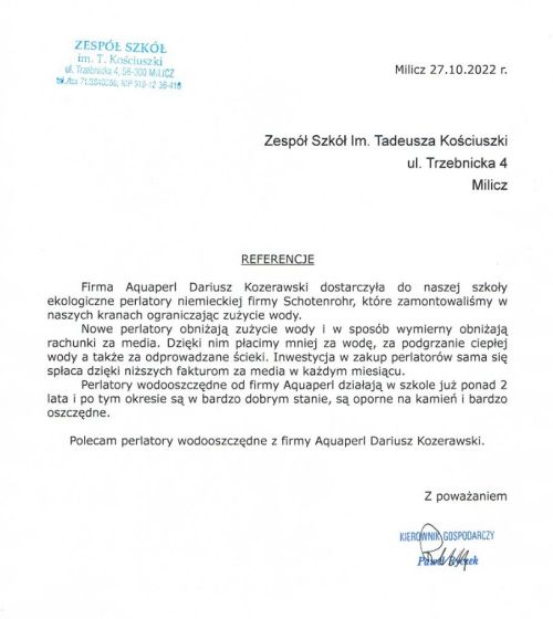 perlatory rekomendacja zespół szkół tadeusza kościuszki milicz aquaperl.pl